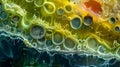 A colorful and intricate crosssection of a cyanobacteria colony revealing layers of different species within the complex Royalty Free Stock Photo