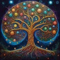 Colorful intricated tree of life illustration, ai generated Royalty Free Stock Photo