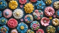 Colorful and intricately decorated cookies arranged on a table.