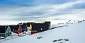 Colorful inuit houses along the street covered in snow, at the f Royalty Free Stock Photo