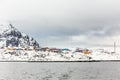 Colorful Inuit houses of Sisimiut city, view from the fjord, Greenland Royalty Free Stock Photo