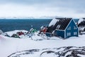 Colorful inuit houses in a suburb of arctic capital Nuuk Royalty Free Stock Photo