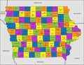 Colorful Iowa political map with clearly labeled, separated layers.