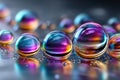 Colorful Iridescent Glass Spheres on Reflective Surface Royalty Free Stock Photo