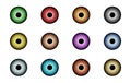 Colorful Iris or Eyeball set. contact lances, vector illustration.
