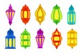 Colorful Islamic Arabic Lantern Symbol Icon Collection Set Isolated