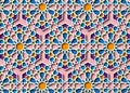 Colorful Islamic pattern, graphic print art mosaic persian motif. Ramadan banner Arabic round pattern elements. Geometric shapes