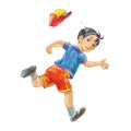 Cartoon drawing of scared running away boy