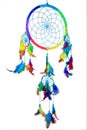 Colorful isolated dreamcatcher . Dreaming big . Falling Asleep. Native american Indian handmade willow hoop with spider web and