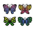 Set of beautiful multi-colored openwork butterflies with a black outline.