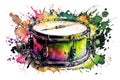 Colorful Isolated Single Drum Neon Watercolor - Generative AI