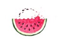 Watercolor watermelon illustration with little fishes