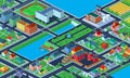 Colorful isometric city with lots of buildings