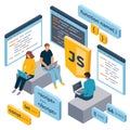 JavaScript programming language isometric illustration the JavaScript programming language Royalty Free Stock Photo