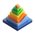 Colorful isometric pyramid stack representing growth progress and hierarchy with a cube top white background Royalty Free Stock Photo