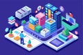 A colorful isometric setup showcases static website customization with various coding elements, Static website Customizable Royalty Free Stock Photo
