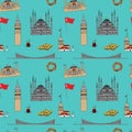 Colorful Istanbul tourist vector seamless pattern