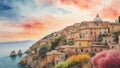 Colorful Italy Oil Painting Landscape Landscape Wallpaper Illustration Background Watercolor Ink