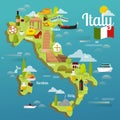 Colorful Italy travel map with attraction symbols italian sightseeing world architecture vector illustration Royalty Free Stock Photo