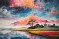 Colorful japanese Oil Painting Landscape Landscape Wallpaper Illustration Background Watercolor Ink Royalty Free Stock Photo