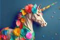 Colorful Japanese paper origami craft made unicorn