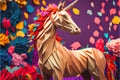 Colorful Japanese paper origami craft made unicorn