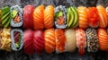 Assorted Japanese Sushi Platter - Maki, Nigiri, and Rolls with Fresh Ingredients Royalty Free Stock Photo
