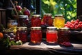 colorful jars of homemade jam and jelly