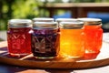 colorful jars of homemade jam and jelly