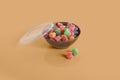 Colorful jelly bean in bowl isolated on colorful background Royalty Free Stock Photo