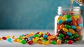 Colorful jelly beans in glass jar on isolate background. Jelly candy background Royalty Free Stock Photo