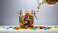 Colorful jelly beans in glass jar on isolate background. Jelly candy background Royalty Free Stock Photo