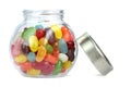 Colorful jelly beans in jar isolated on white background Royalty Free Stock Photo
