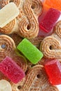 Colorful jelly candies and cookies Royalty Free Stock Photo