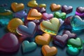 Colorful jelly candy hearts on background. Valentine& x27;s day sweet card. Generative AI Royalty Free Stock Photo