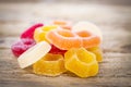 Colorful Jelly Candy on rustic wooden background Royalty Free Stock Photo