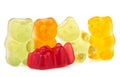 Colorful jelly gummy bears isolated on white background. Delicious jelly treats Royalty Free Stock Photo