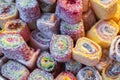 Colorful jelly mix sugar roll up sweet jelly and flavor fruit Royalty Free Stock Photo