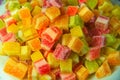 Colorful jelly sweet close up, Square shape jelly candy flavor fruit. Royalty Free Stock Photo