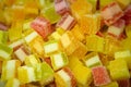 Colorful jelly sweet close up, Square shape jelly candy flavor fruit. Royalty Free Stock Photo