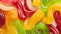 Colorful jelly worms close up background. AI generated