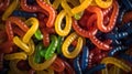 Colorful jelly worms close up background. AI generated