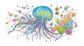 Vibrant Jellyfish and Coral Reef Scene with Small Fish, Underwater Fantasy Royalty Free Stock Photo