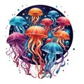 colorful jellyfish on a white background multicolored graphics Royalty Free Stock Photo