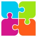 Colorful jigsaw logo. Puzzle pieces connected together