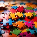 Colorful jigsaw pieces, puzzle strategy for matching business components