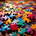 Colorful jigsaw pieces, puzzle strategy for matching business components