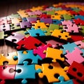 Colorful jigsaw pieces, puzzle strategy for matching business components