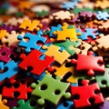 Colorful jigsaw pieces, puzzle strategy for matching business components