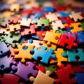 Colorful jigsaw pieces, puzzle strategy for matching business components